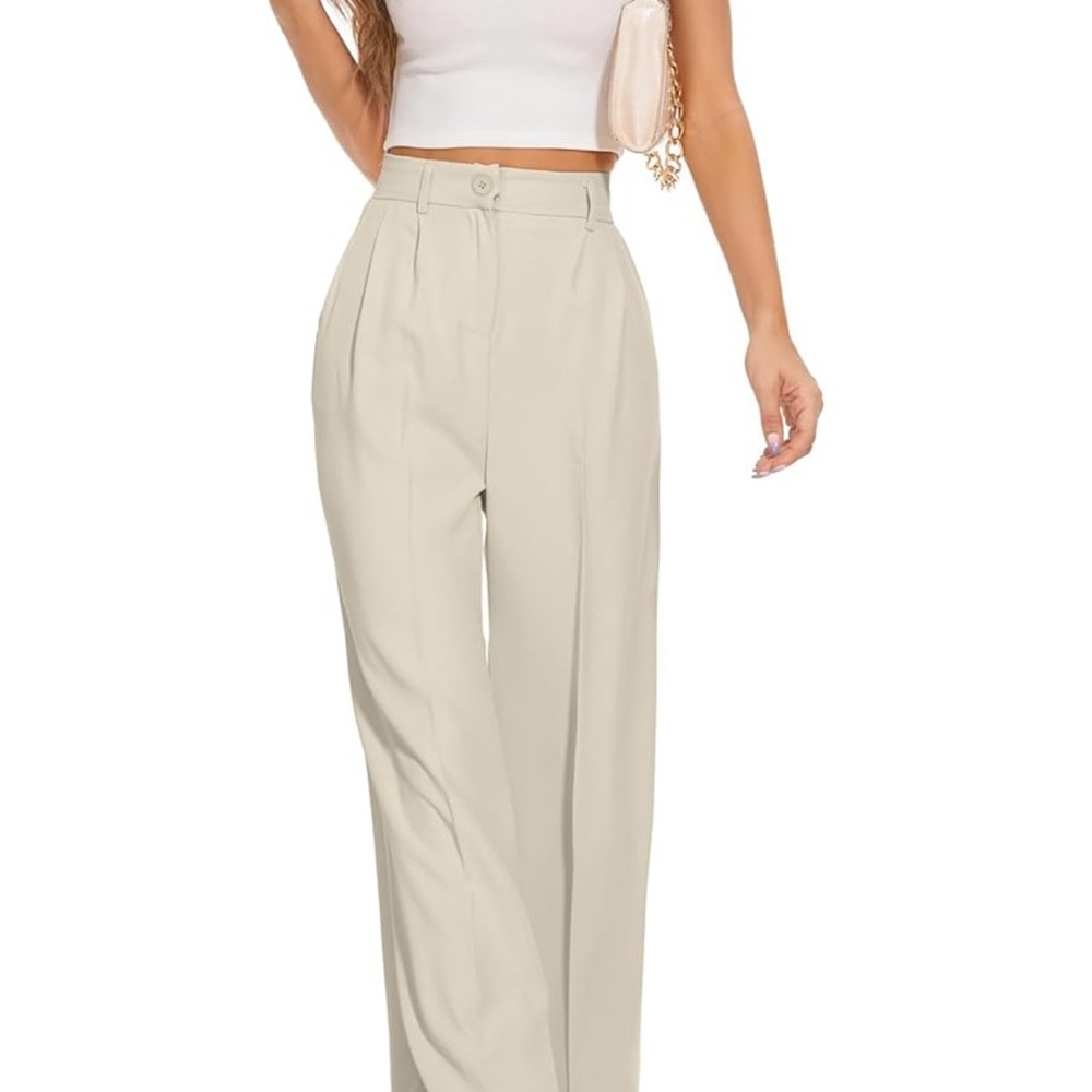 NWT FUNYYZO SZ L Women’s Wide Leg Pants High Elastic Waist Casual or Business
